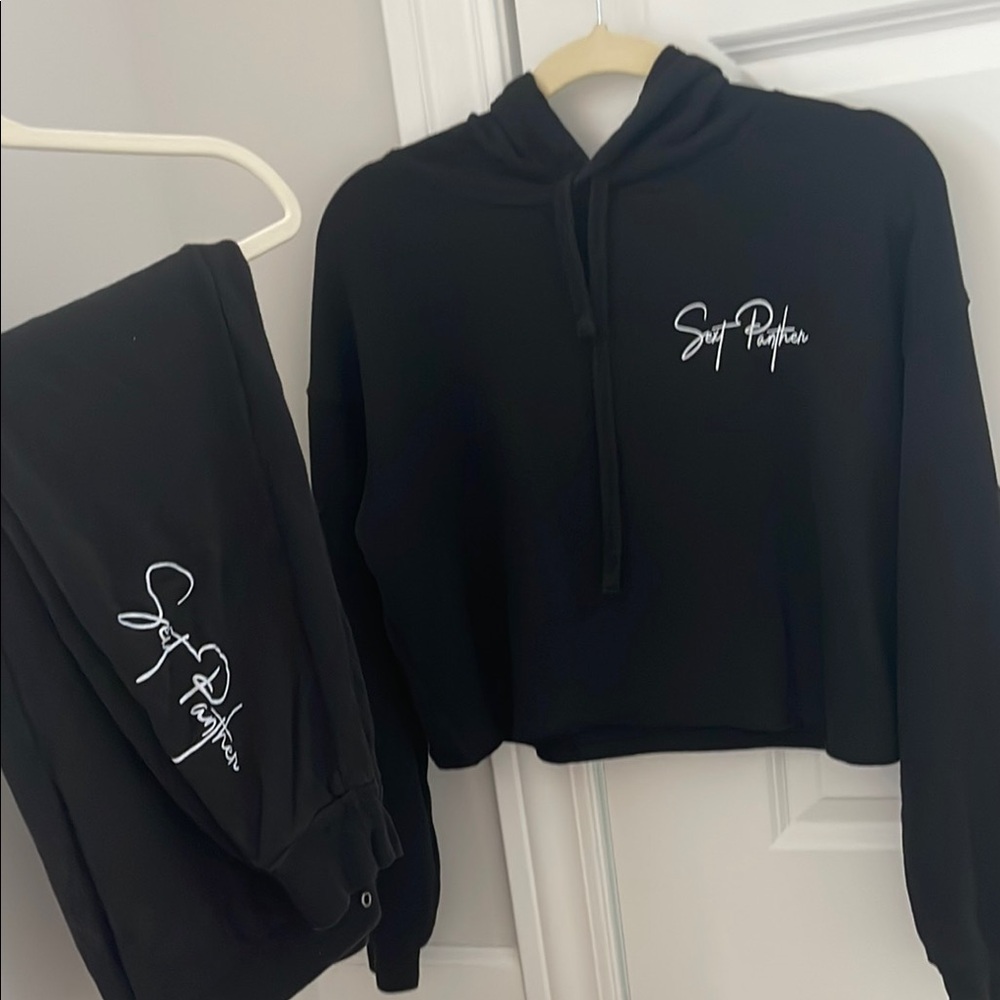 Sext Panther Cropped Black Hoodie and Jogger Set